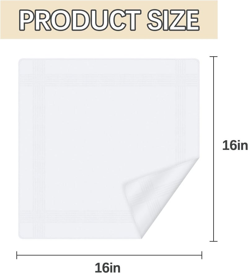 ARKBAODAN Store 16x16 Inch Handkerchiefs for men 100% Soft Cotton White Hankie handkerchief bulk father's day gifts - Image 2